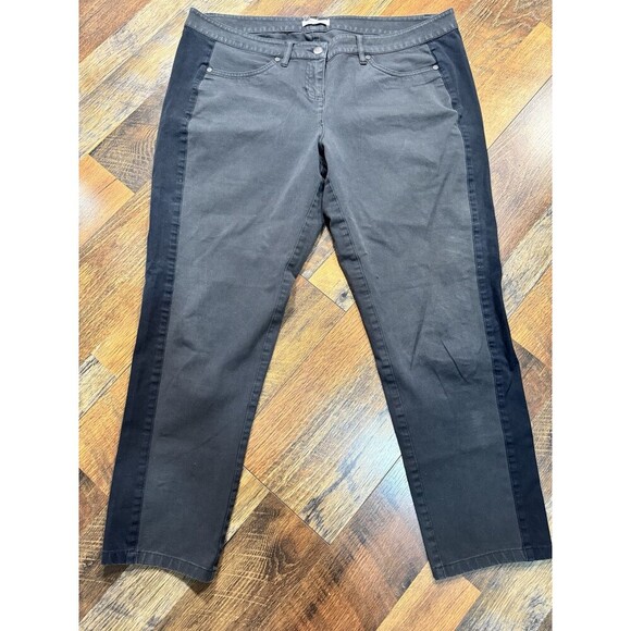Eileen Fisher Womens Large Skinny Slim Stretch Gray Black Striped Jean Pants - Picture 1 of 5